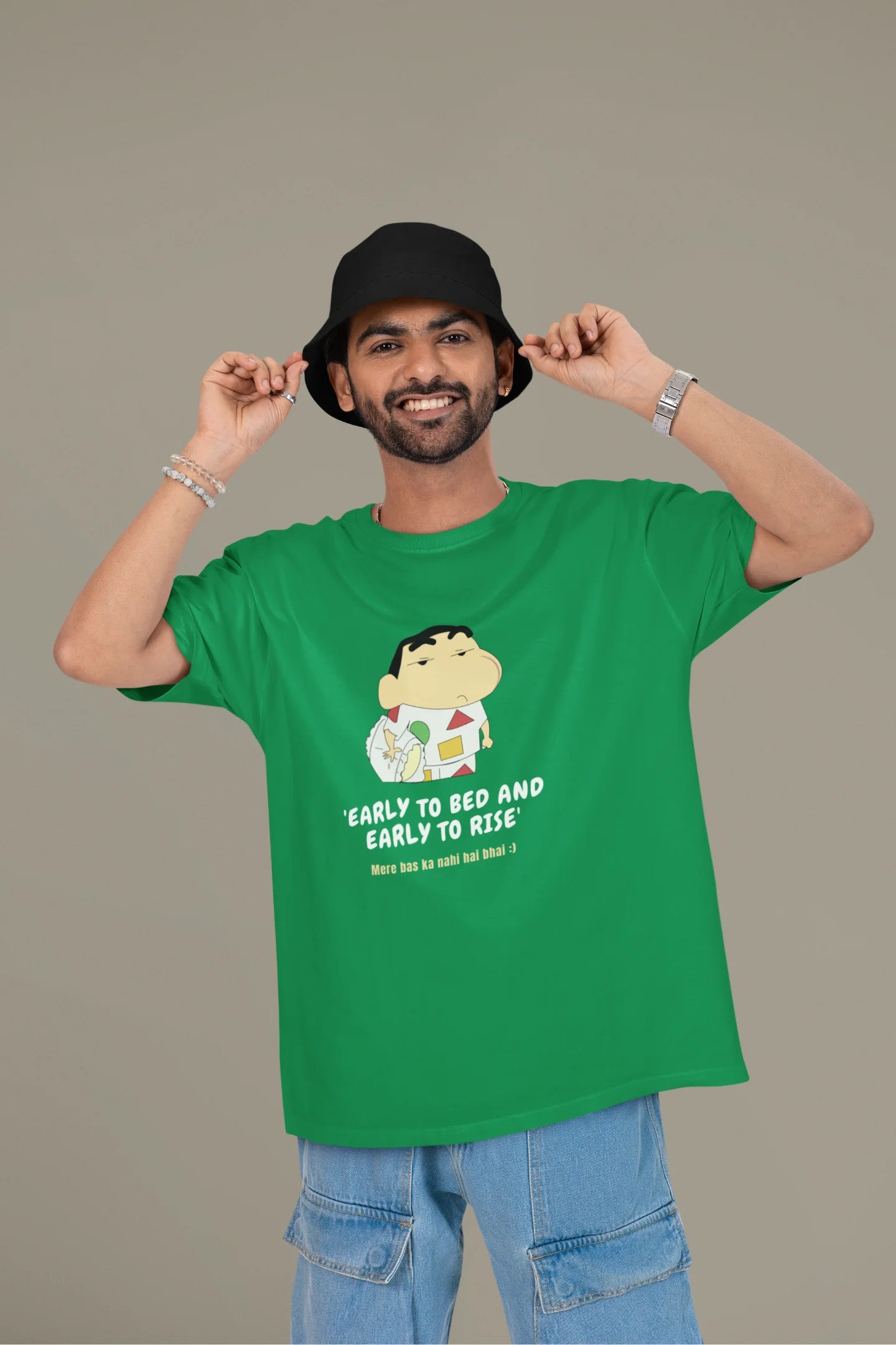 Early To Bed Early To Rise | Shinchan | Dropped Sleeve Unisex Tee
