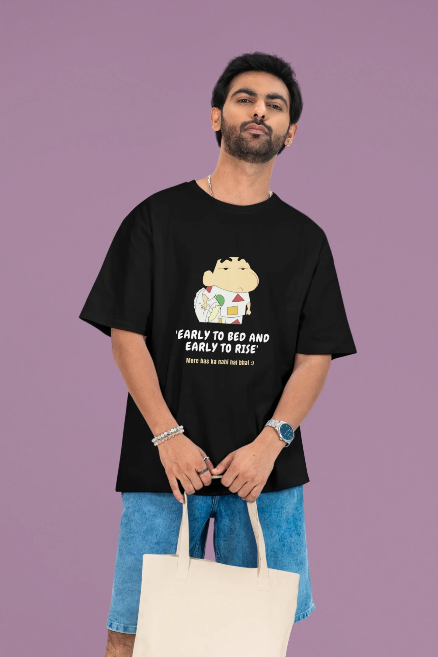 Early To Bed Early To Rise | Shinchan | Dropped Sleeve Unisex Tee