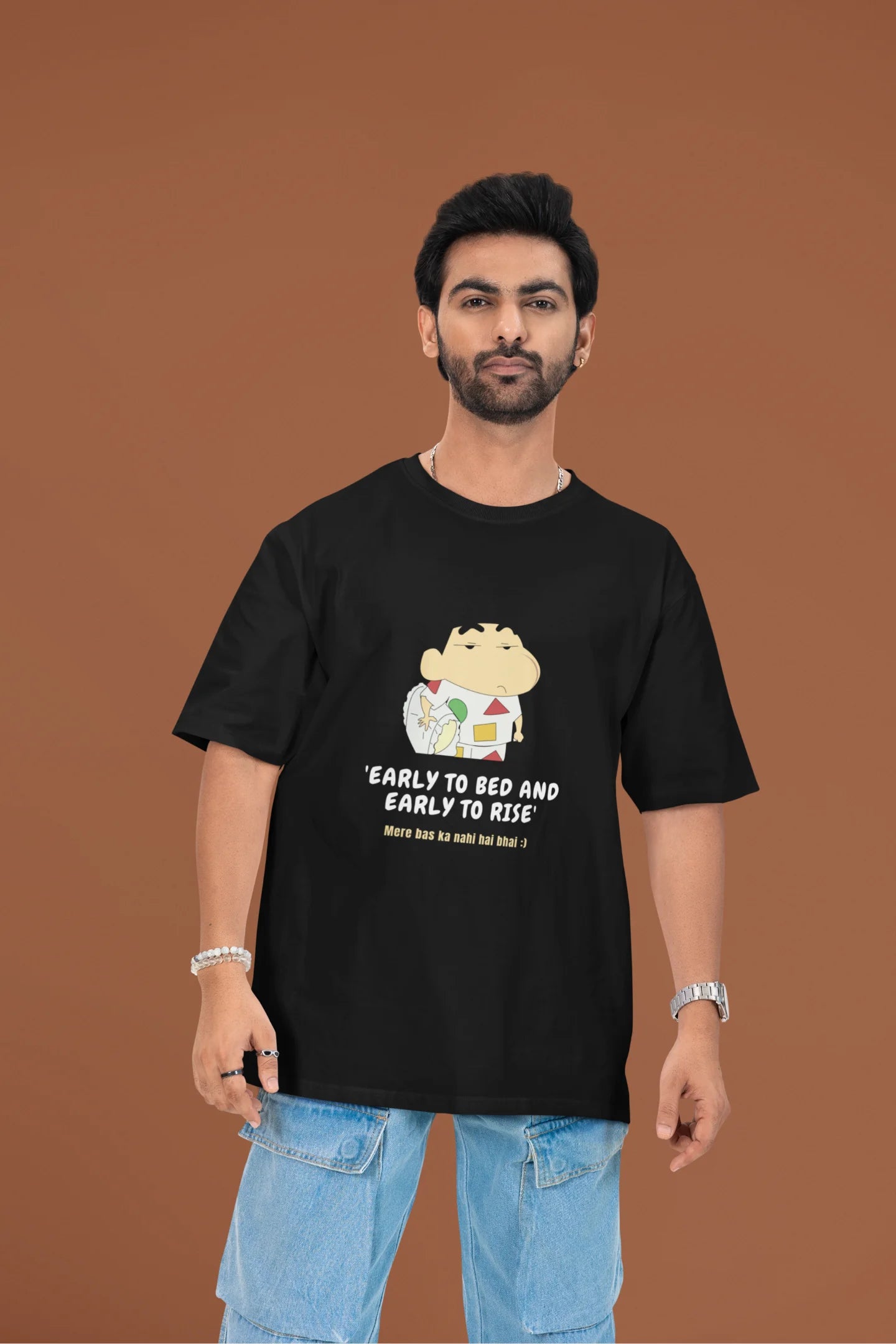 Early To Bed Early To Rise | Shinchan | Dropped Sleeve Unisex Tee