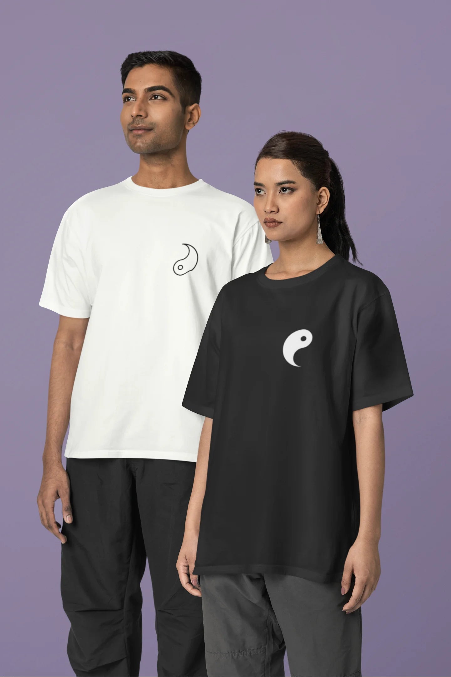 Yin And Yan | Couple | Dropped Sleeve Unisex T-Shirt