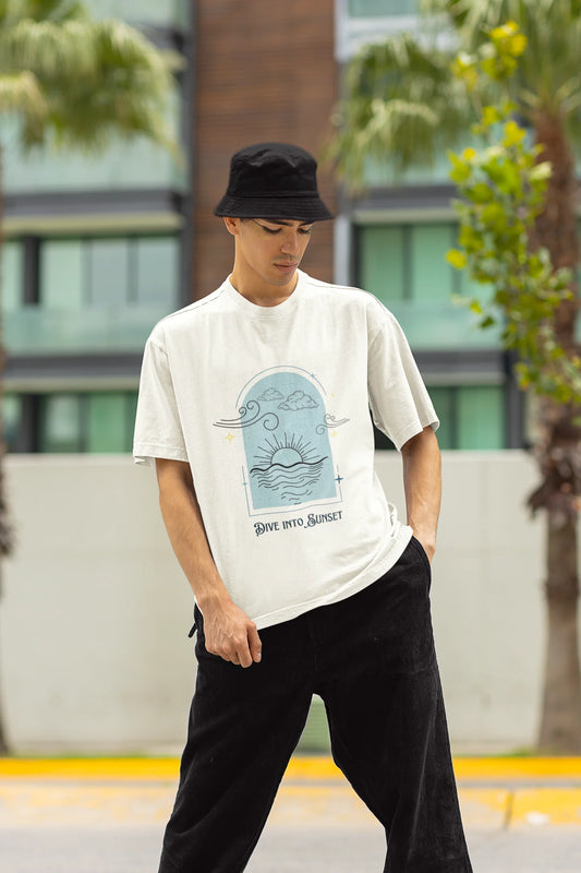 Dive into sunset | Aesthetic | Dropped Sleeve Unisex Tee