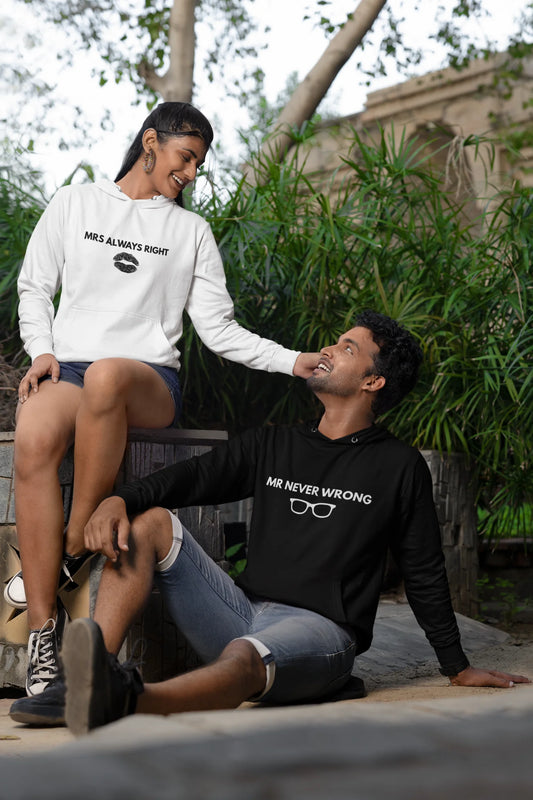 Mr Never Wrong and Mrs Always Right | Lovey Dovey | Premium Unisex Winter Hoodies