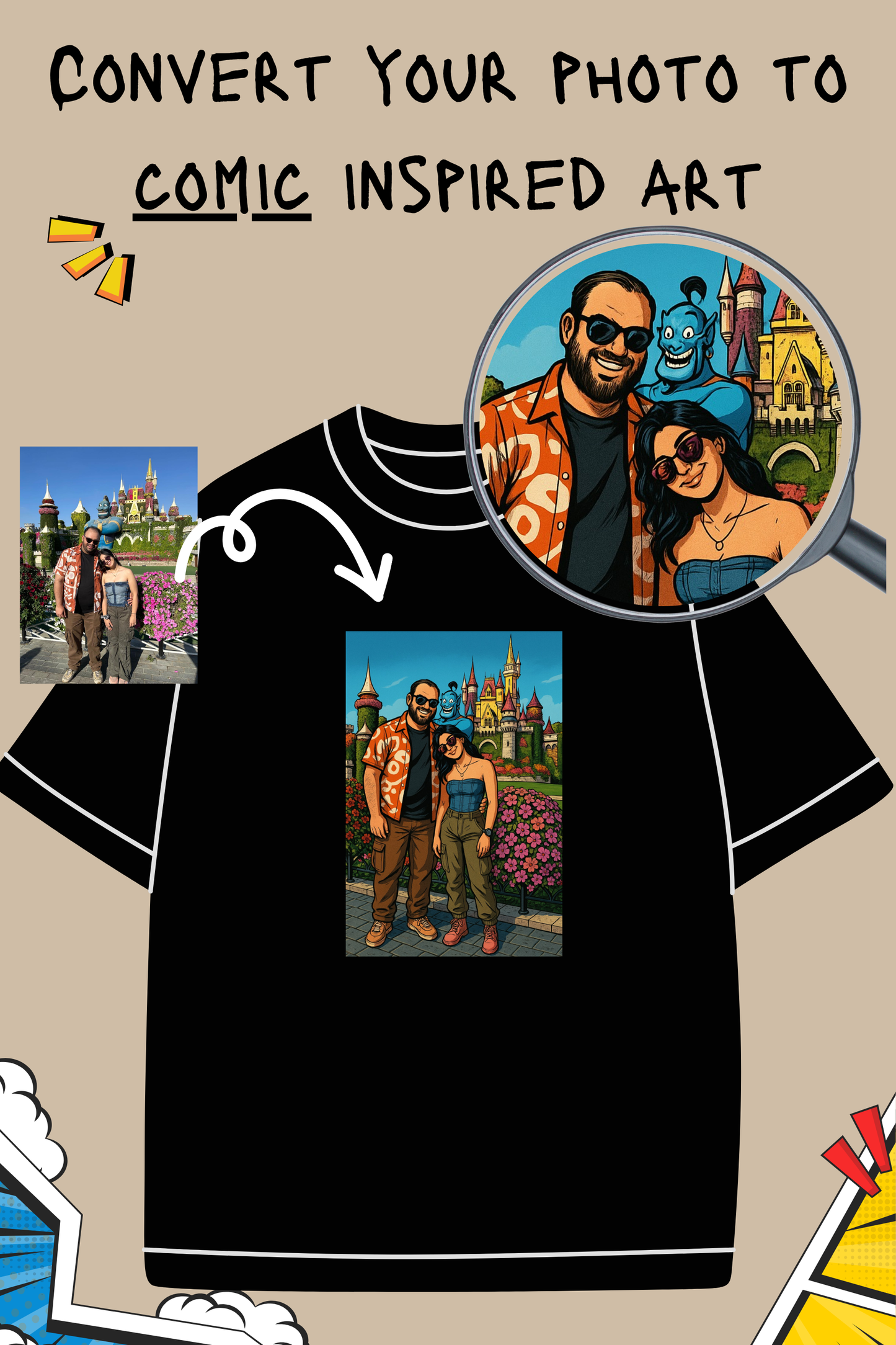 Comic character | Customised Tee with your image converted to Comic character art | Gift for your loved ones