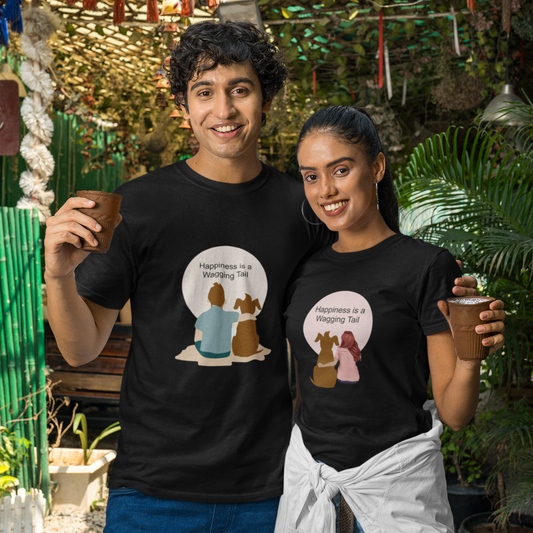 Happiness is a wagging tail | Premium Unisex Half Sleeve 2 t-shirt combo for Men and Women
