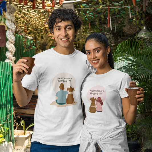 Happiness is a wagging tail | Premium Unisex Half Sleeve 2 t-shirt combo for Men and Women