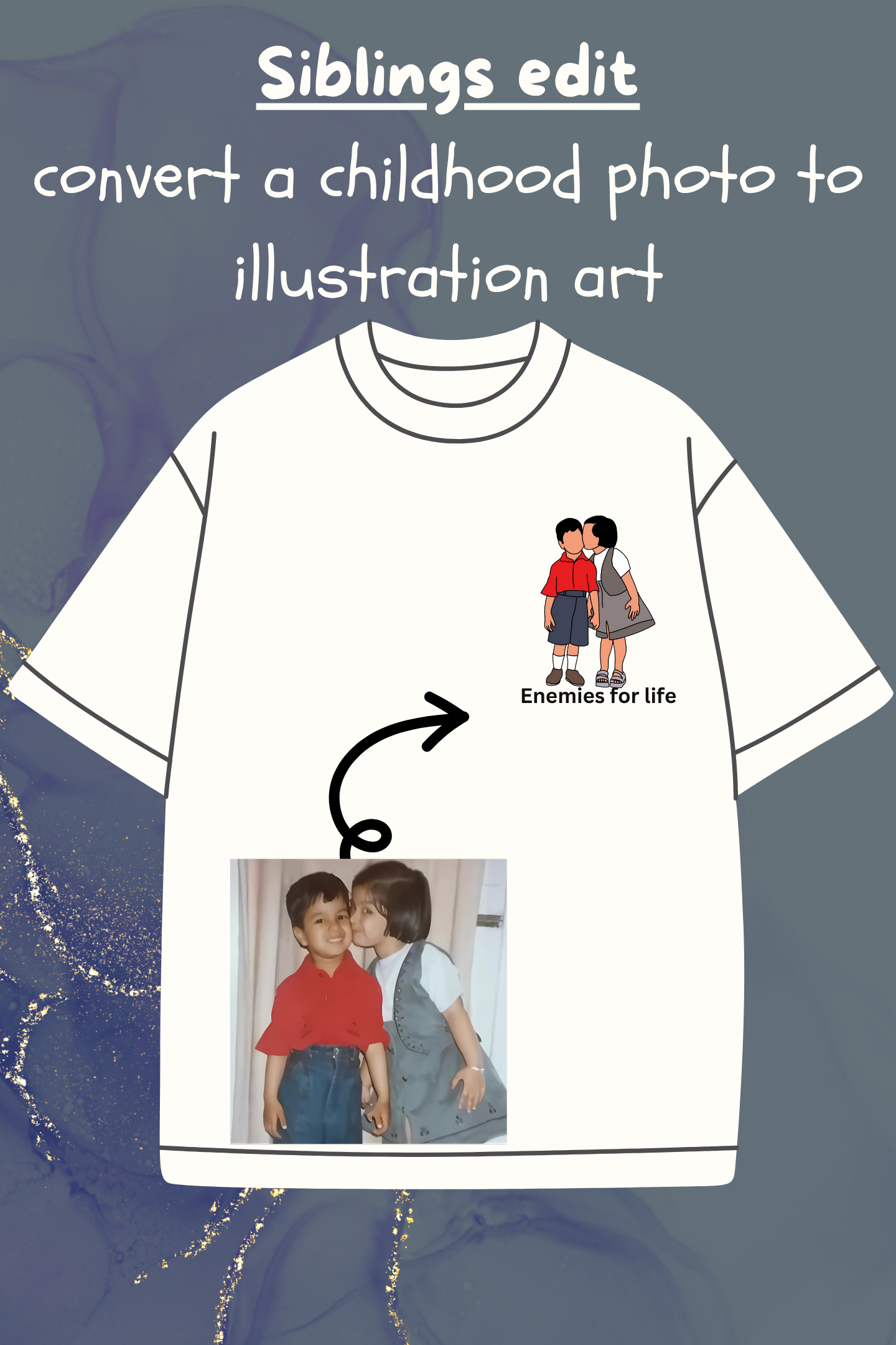 Siblings bond Custom Tee | Convert Photo to Illustration | Celebrate Brother-Sister Love