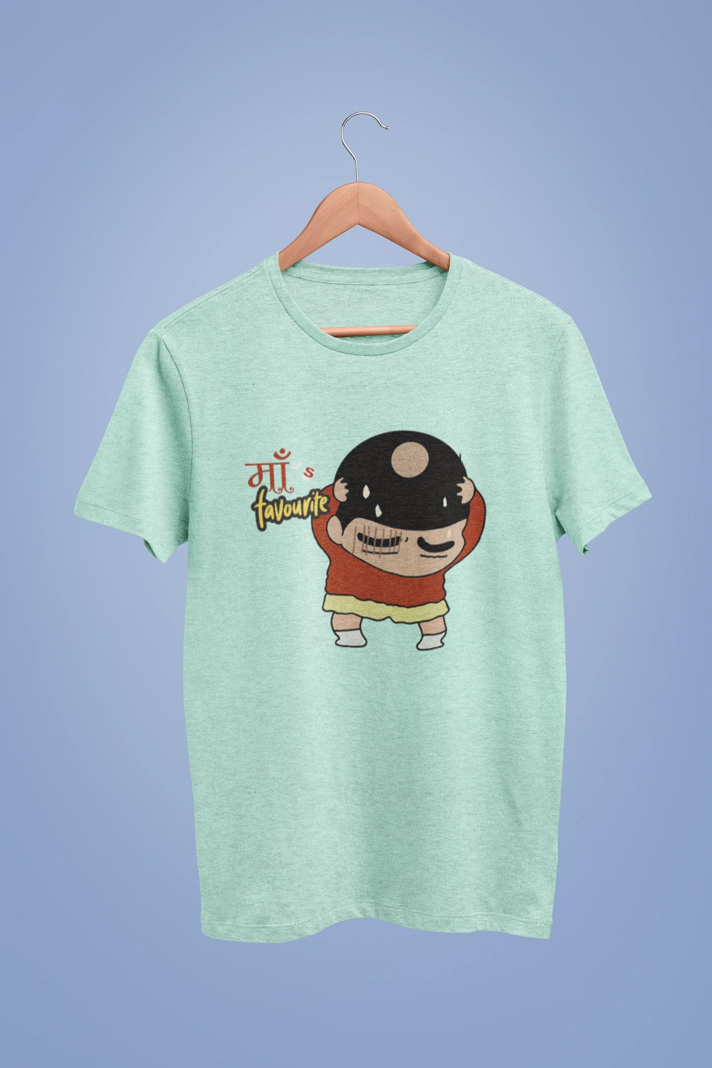 Front view of a mint green oversized tee featuring Shinchan with a classic bump on his head. A perfect blend of humor and nostalgia for Shinchan fans.