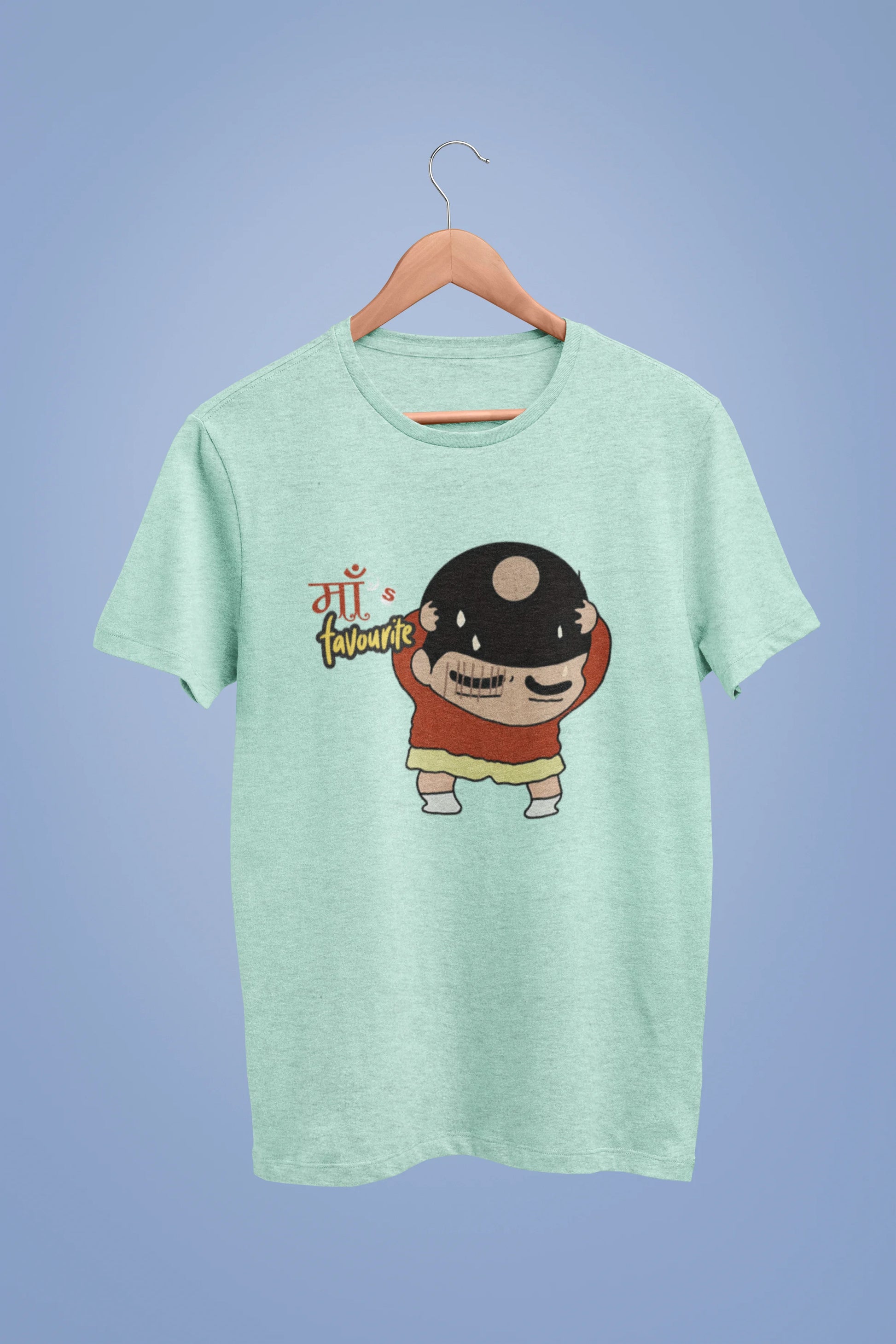 Front view of a mint green oversized tee featuring Shinchan with a classic bump on his head. A perfect blend of humor and nostalgia for Shinchan fans.