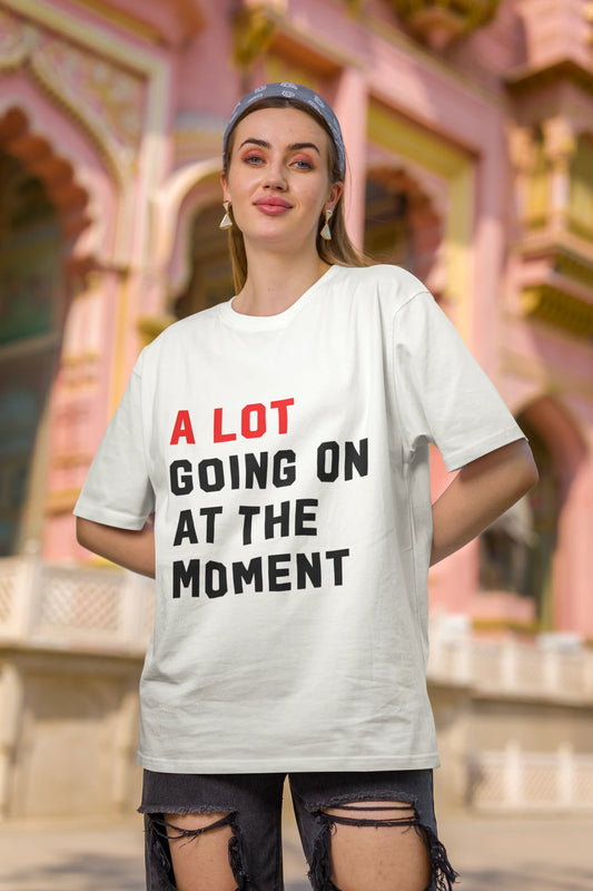 Second image of Woman wearing Taylor Swift Red-themed half sleeve tee, showcasing iconic eras tour merch and Taylor's Version nod