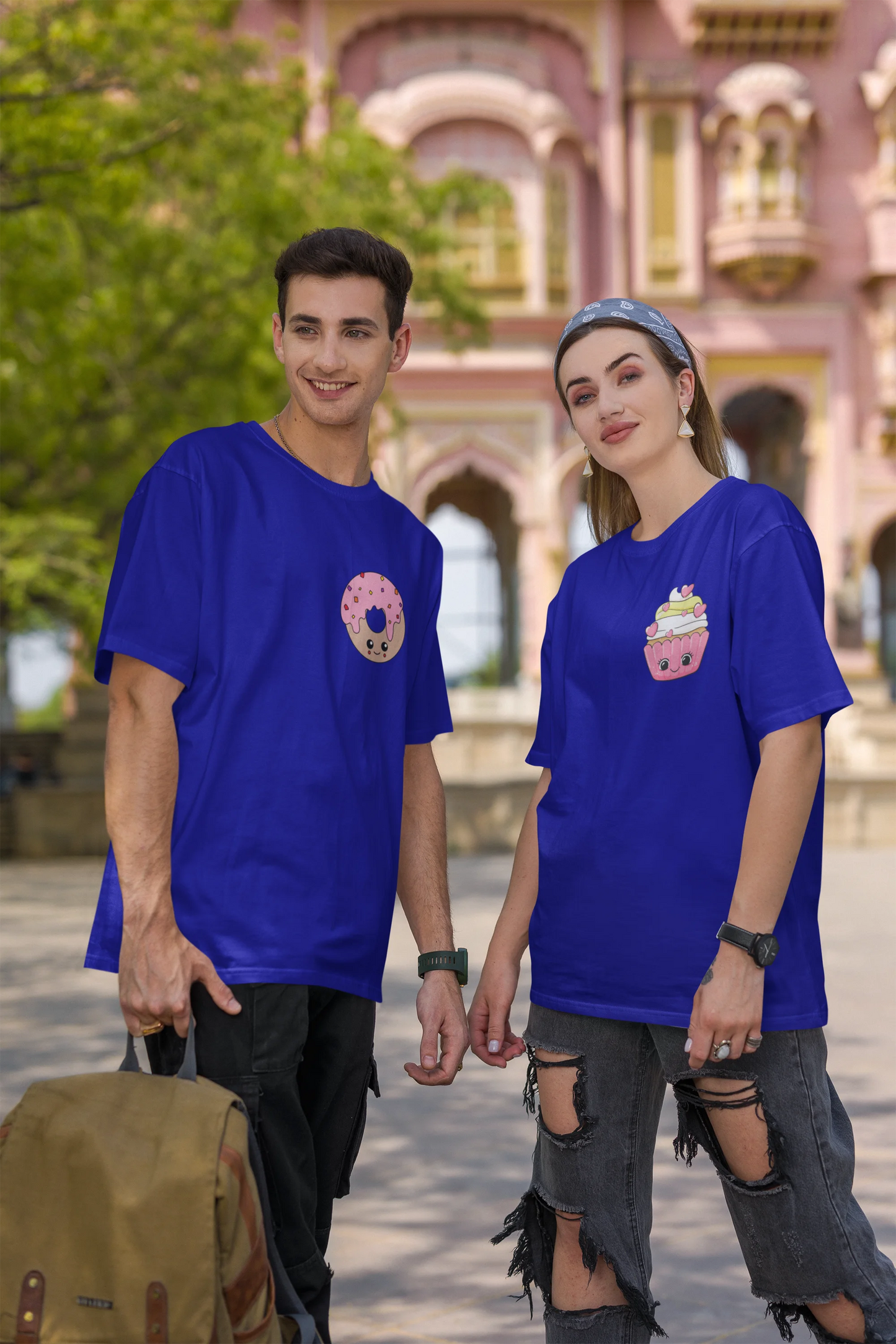 Donut and Cupcake | Couple | Premium Oversized Half Sleeve Unisex T-Shirt