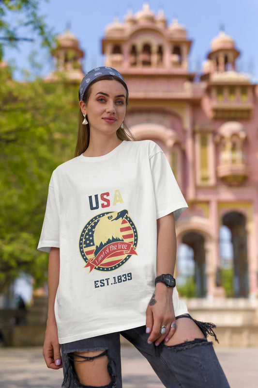 USA land of  the free | Retro Theme | Dropped Sleeve Unisex Tee