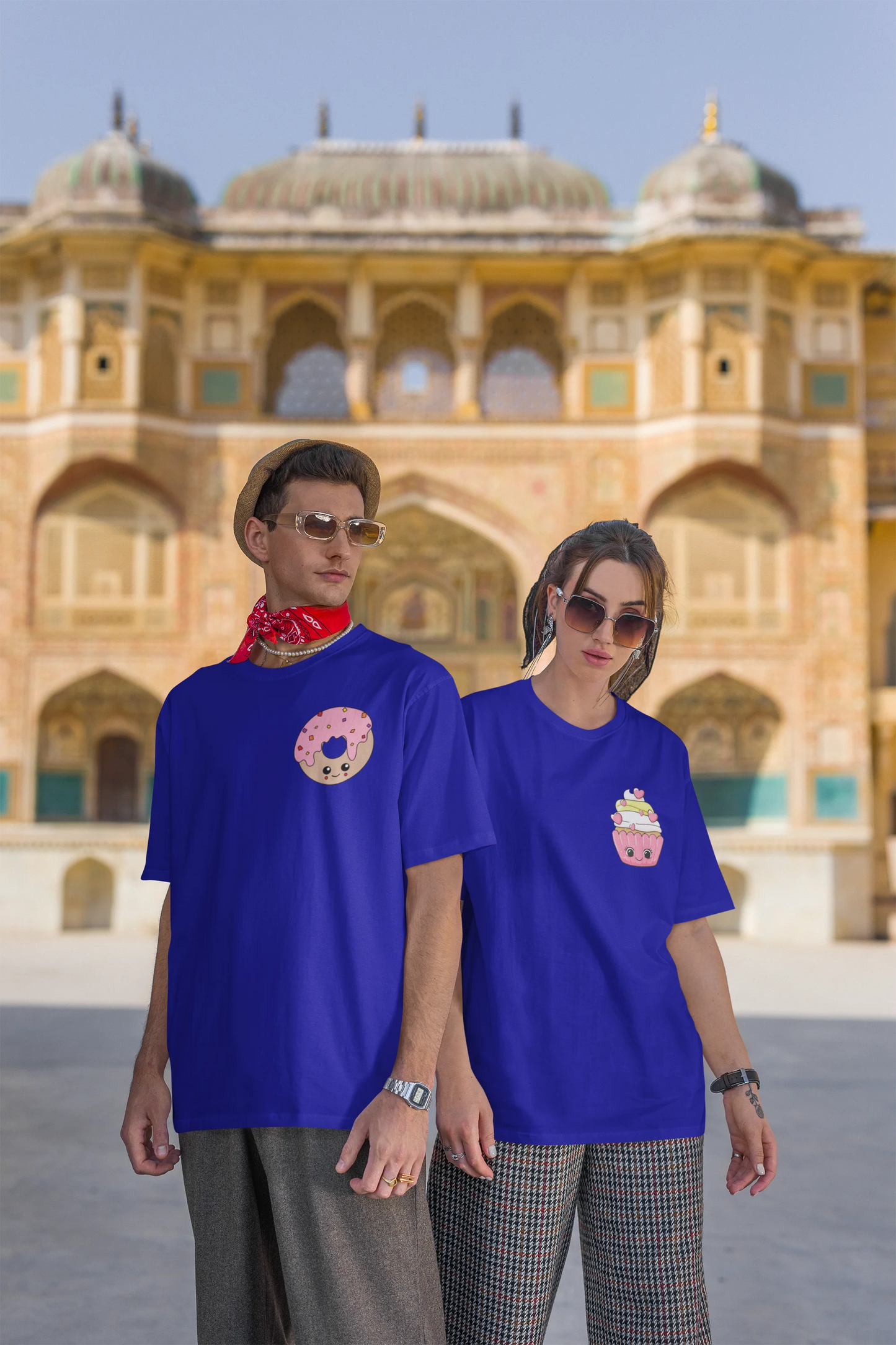 Donut and Cupcake | Couple | Premium Oversized Half Sleeve Unisex T-Shirt