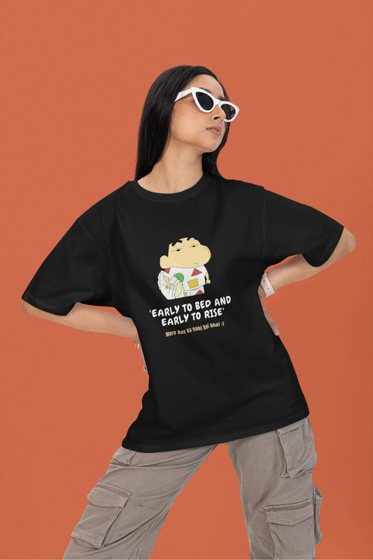 Early To Bed Early To Rise | Shinchan | Dropped Sleeve Unisex Tee