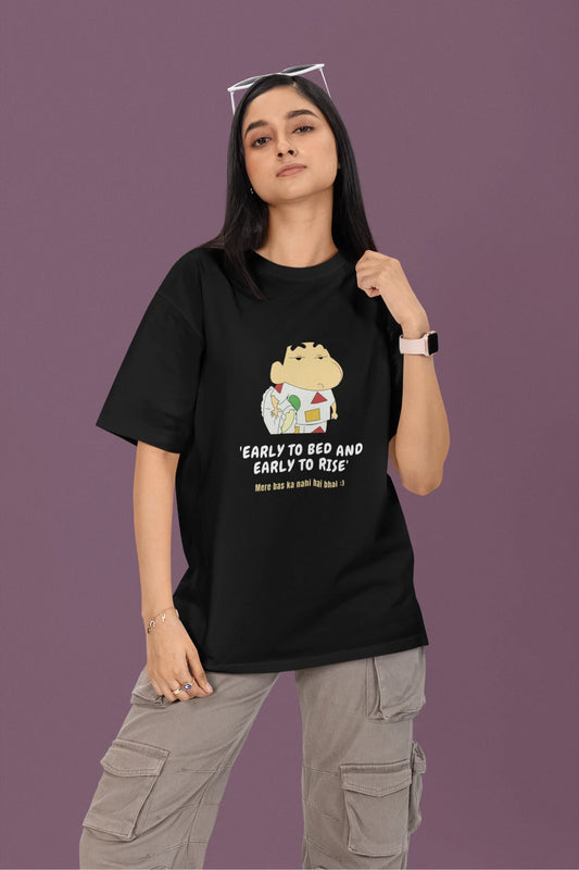 Early To Bed Early To Rise | Shinchan | Dropped Sleeve Unisex Tee