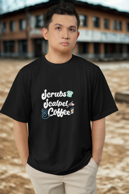 Scrubs, Scalpel and Coffee | Medico | Dropped Sleeve Unisex Tee