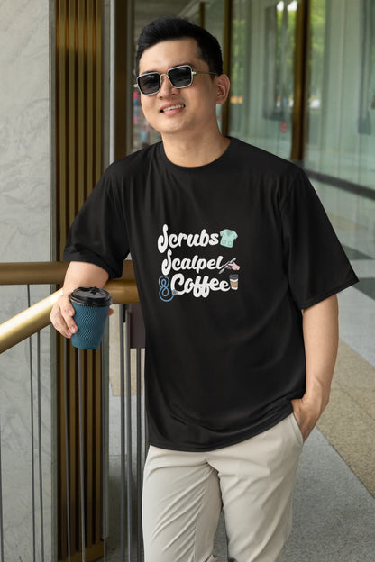 Scrubs, Scalpel and Coffee | Medico | Dropped Sleeve Unisex Tee