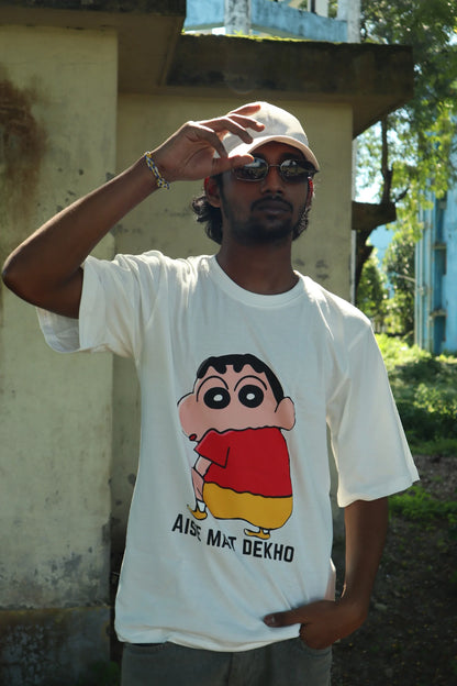 Aise Mat Dekho | Shinchan | Dropped Sleeve Unisex Tee