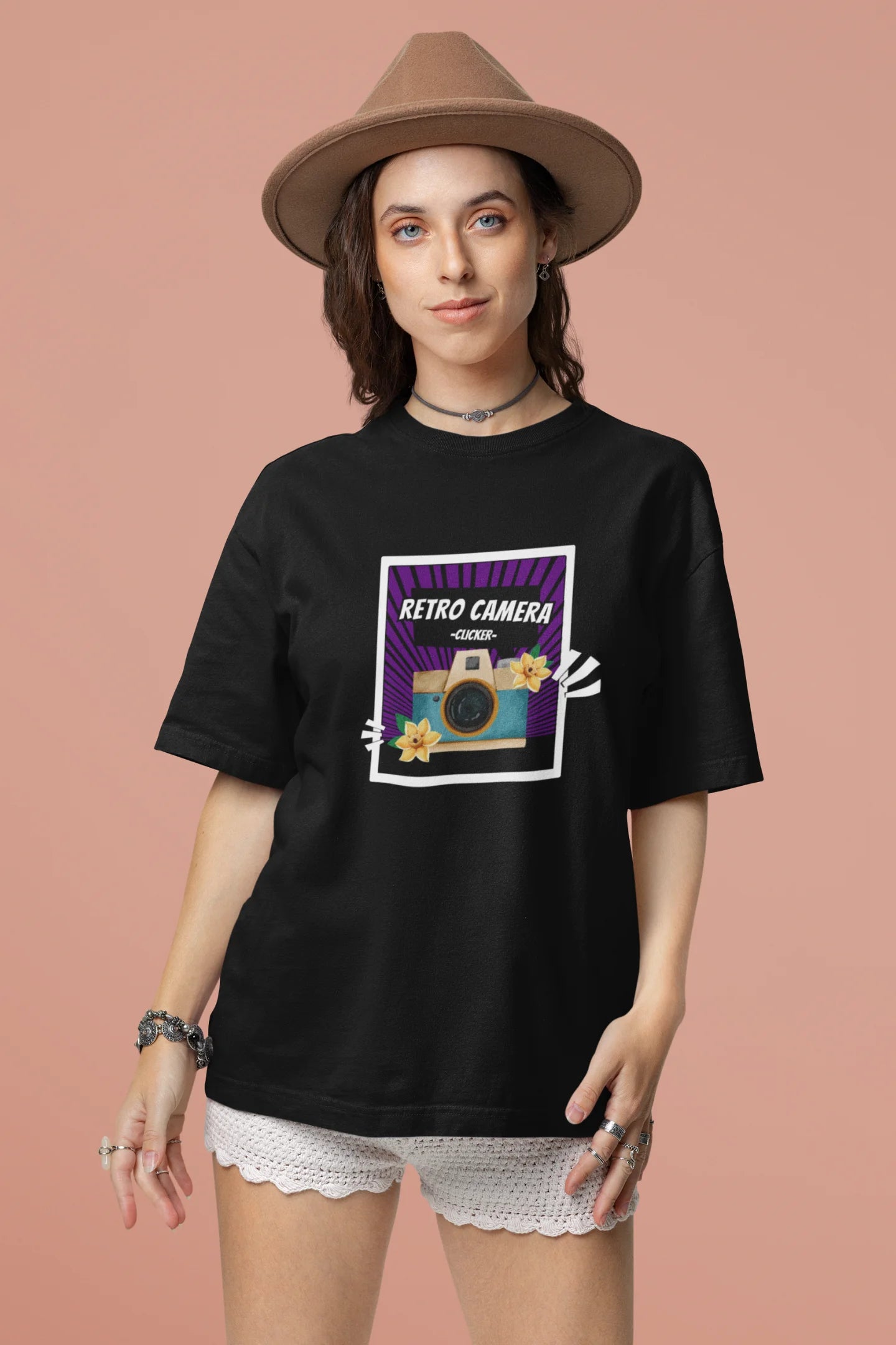 Retro Camera | Aesthetic | Premium Oversized Half Sleeve Unisex T-Shirt