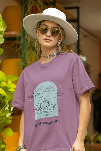 Dive into sunset | Aesthetic | Dropped Sleeve Unisex Tee