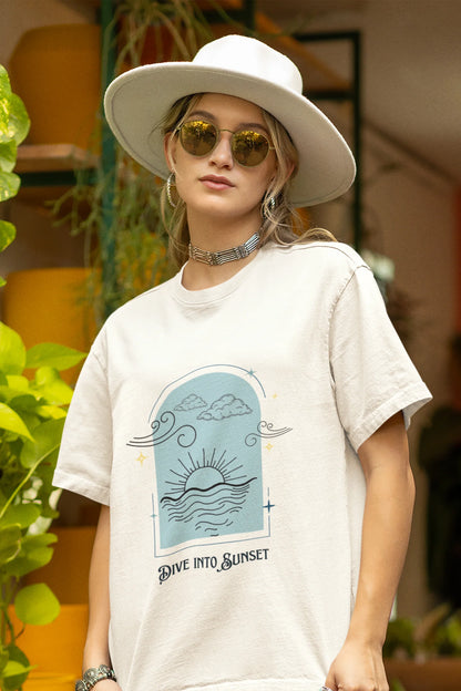 Dive into sunset | Aesthetic | Dropped Sleeve Unisex Tee