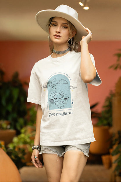 Dive into sunset | Aesthetic | Dropped Sleeve Unisex Tee