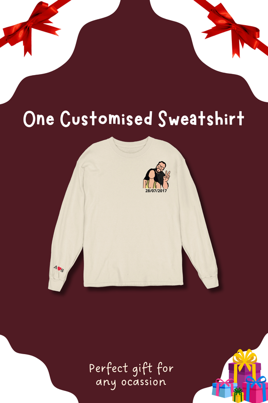 Sweatshirt Mini Gift Hamper | Convert Photo to Illustration/Ghibli-art | Customised Gift for a happy occasion