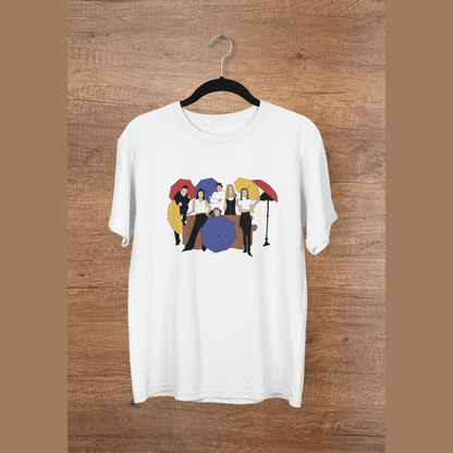 A white regular-fit t-shirt featuring the iconic "I'll Be There For You" design from the F.R.I.E.N.D.S. TV series.
