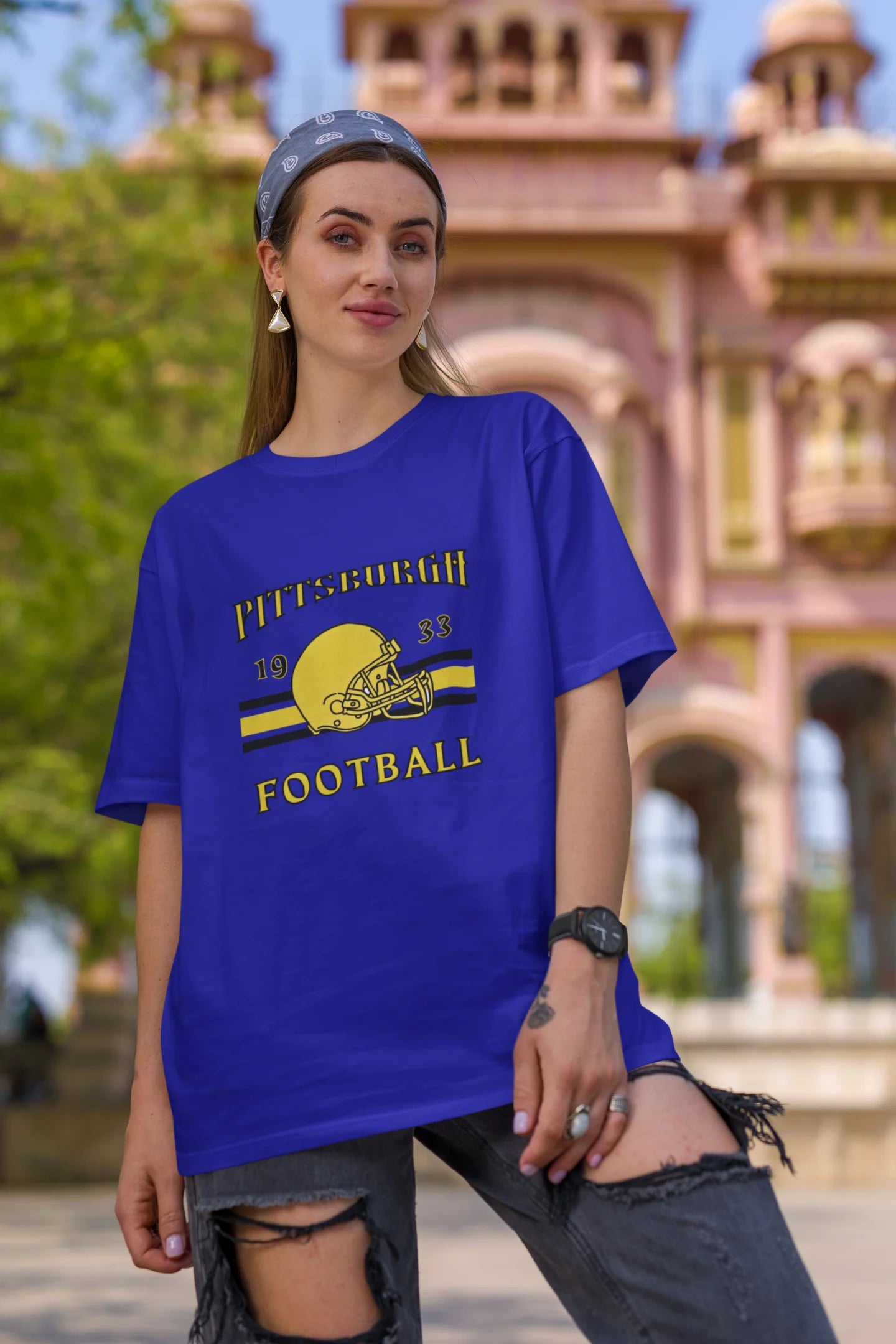 Pittsburgh Football  | Retro Theme | Dropped Sleeve Unisex Tee