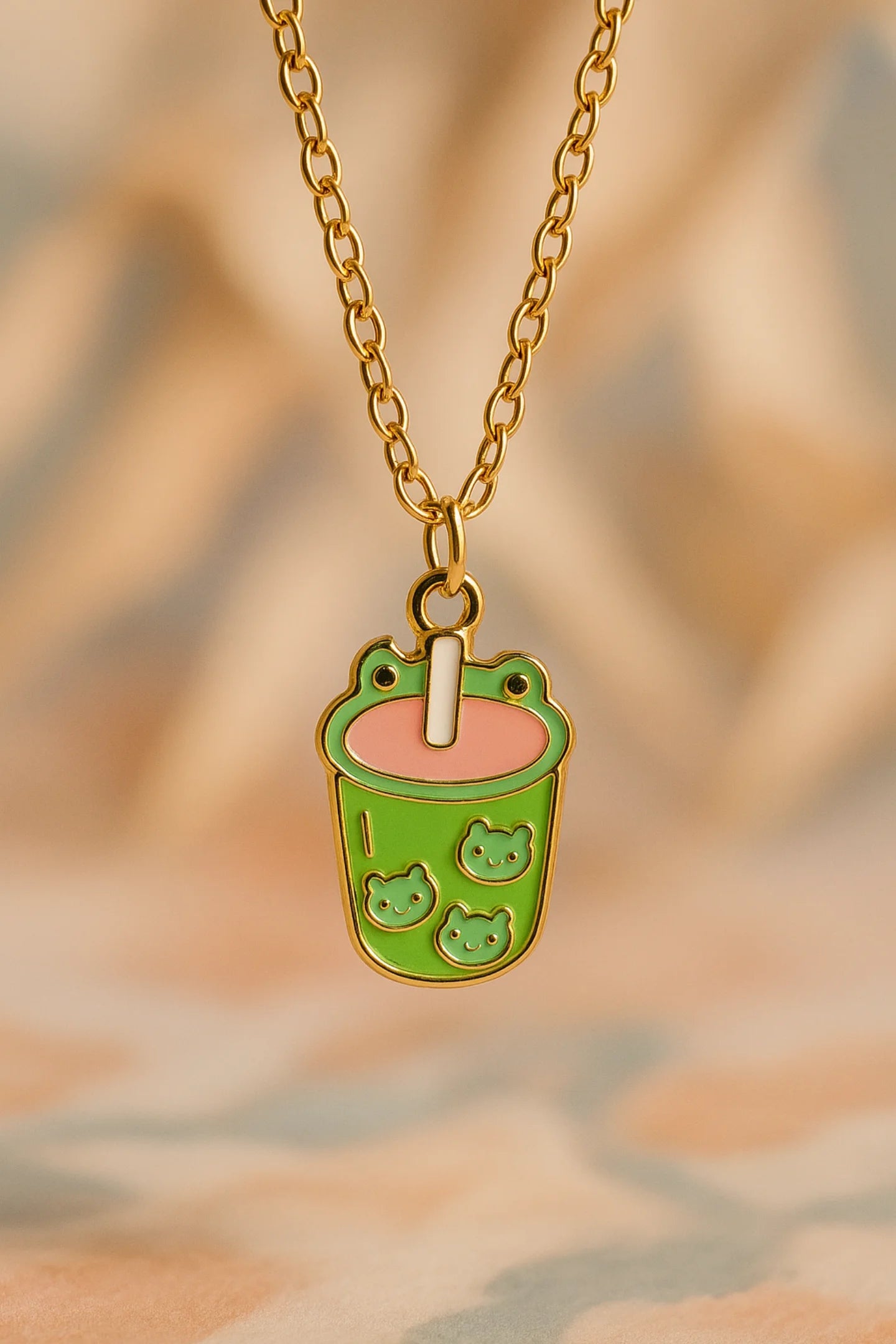 Frog Boba Tea | Aesthetic | Anti-Tarnish Golden Chain