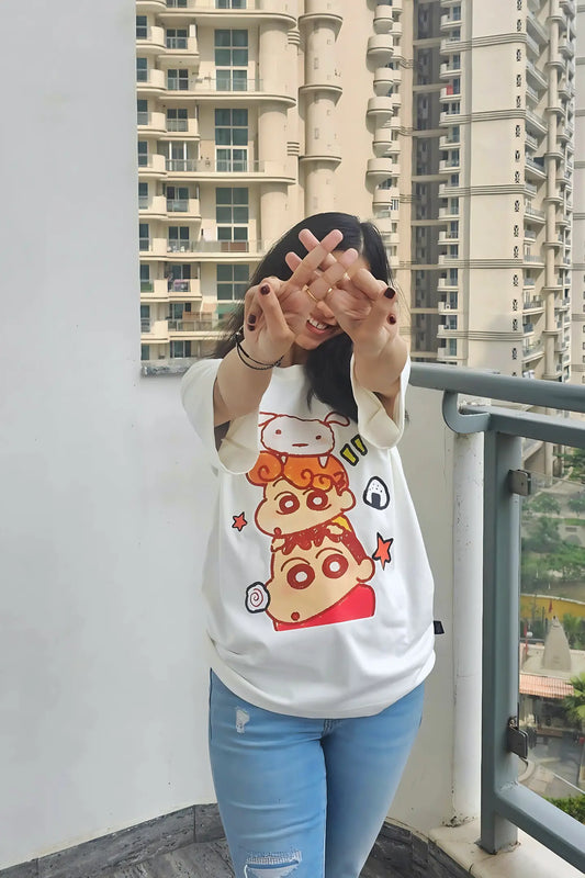 Trio | Shinchan | Dropped Sleeve Unisex Tee
