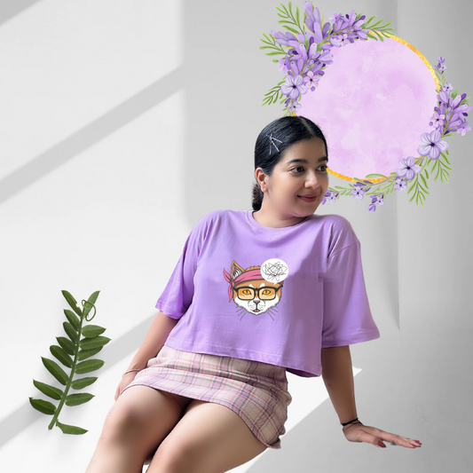 Puzzled Purr | Premium Oversized Crop Top