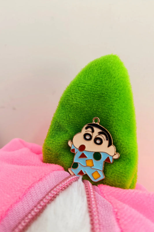 First view of a charm featuring Shinchan waking up in the morning.