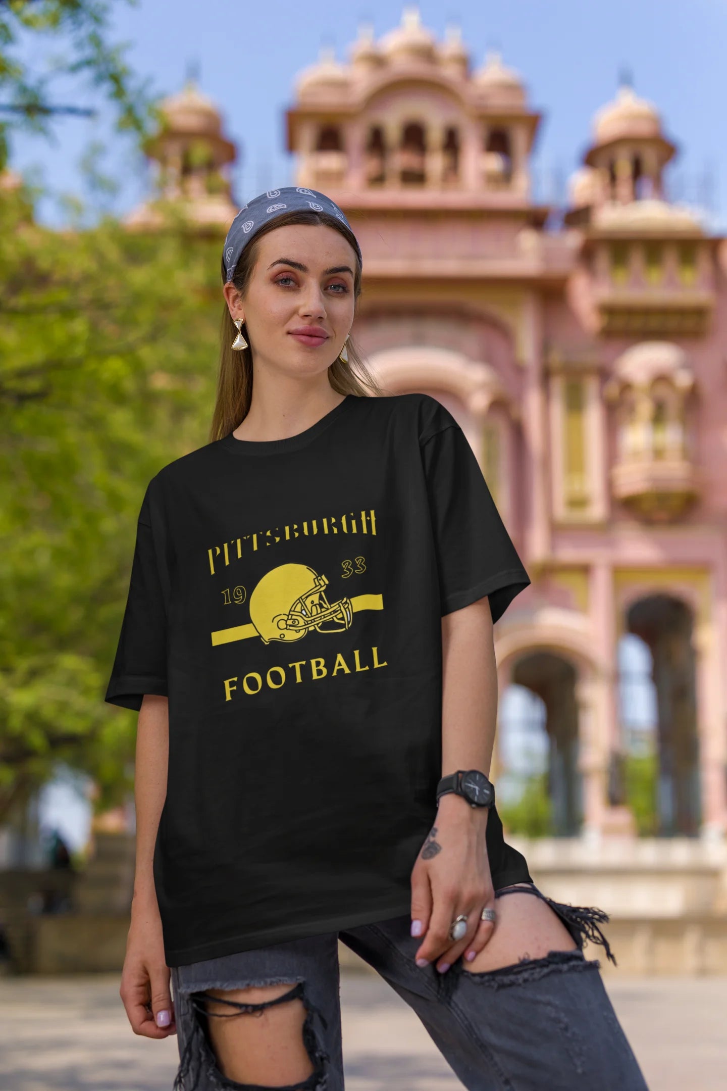 Pittsburgh Football  | Retro Theme | Dropped Sleeve Unisex Tee