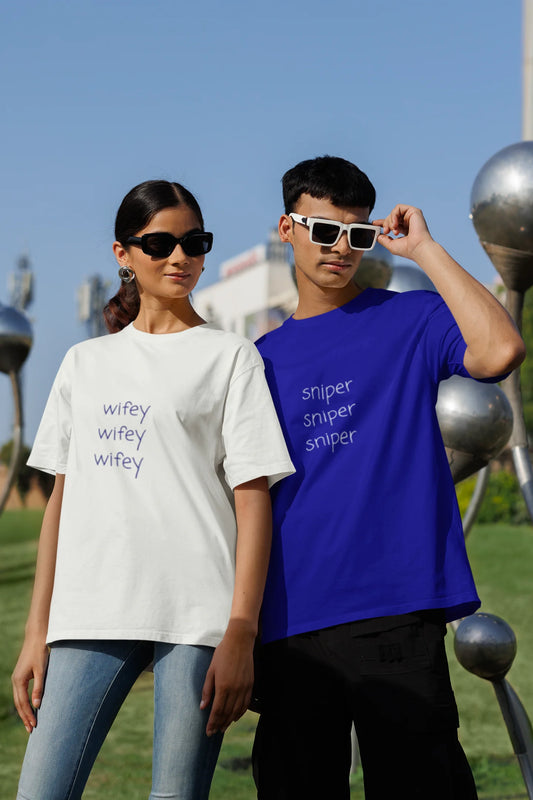 Sniper And Wifey | Couple | Dropped  Sleeve Unisex T-Shirt