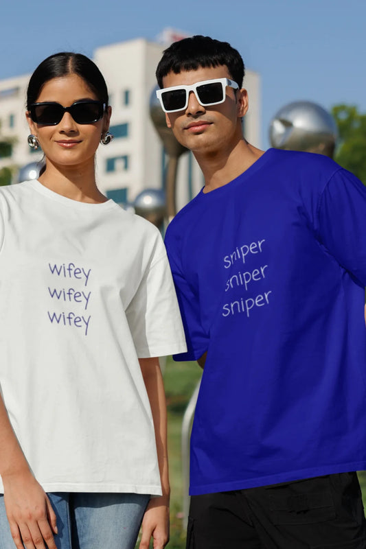 Sniper And Wifey | Couple | Dropped  Sleeve Unisex T-Shirt