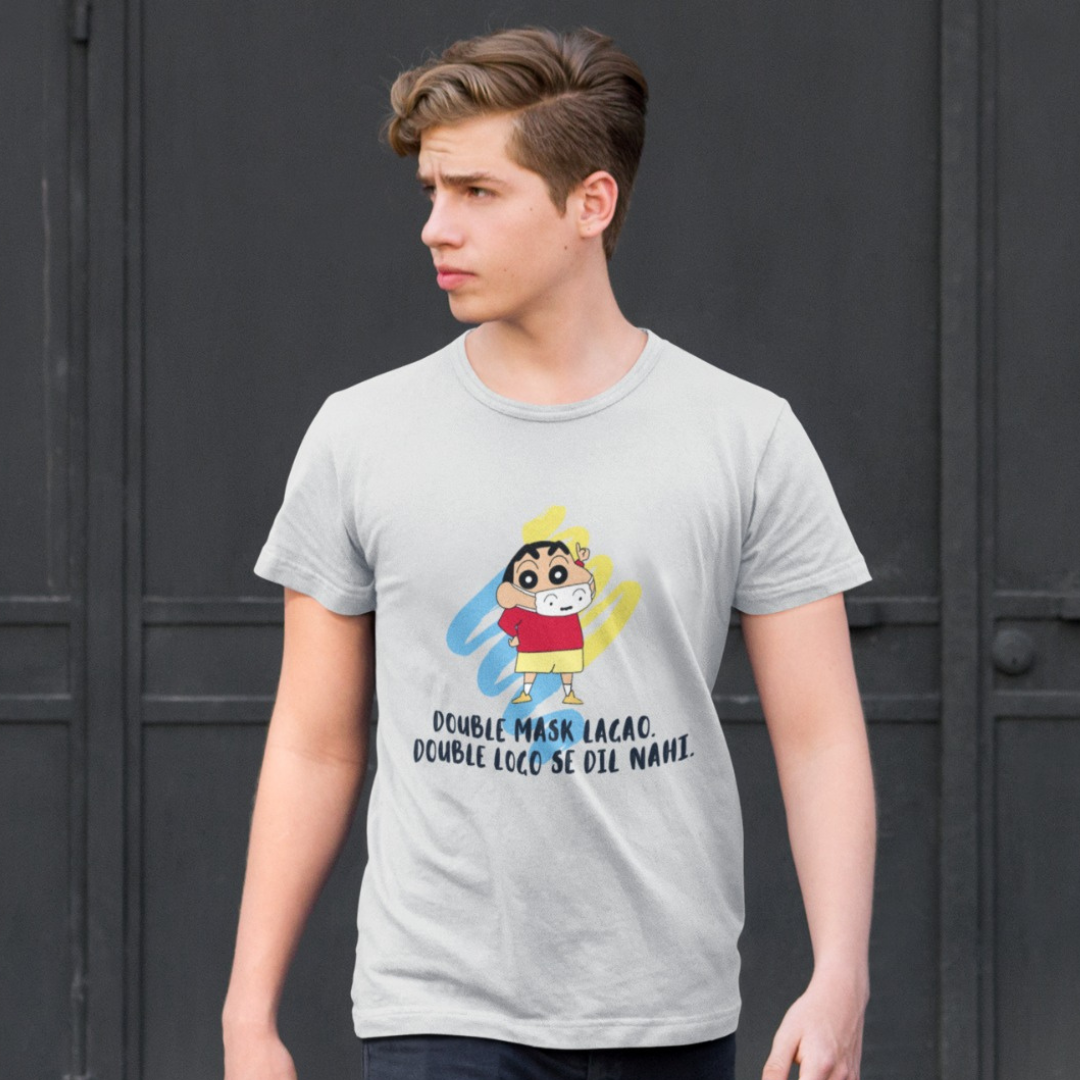 Double Mask Lagao - Shinchan | Pemium Half Sleeve Unisex T-Shirt