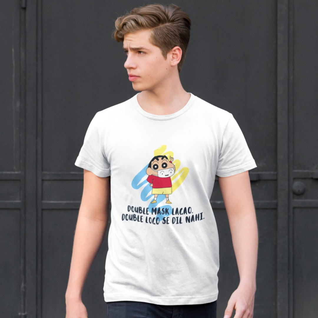 Double Mask Lagao - Shinchan | Pemium Half Sleeve Unisex T-Shirt