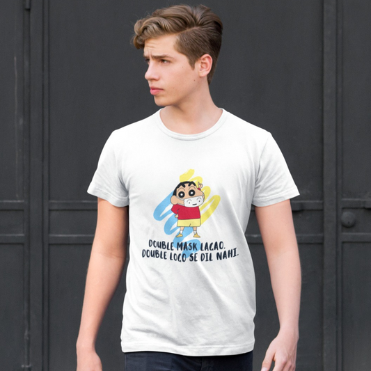 Double Mask Lagao - Shinchan | Pemium Half Sleeve Unisex T-Shirt