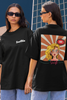 Front and Back combo image of model showcasing Taylor Swift-inspired Oh Oh design black oversized t-shirt from Swiftie Collection