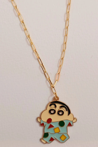 Second view of an anti tarnish gold chain necklace featuring Shinchan, the mischievous boy from the popular anime series.