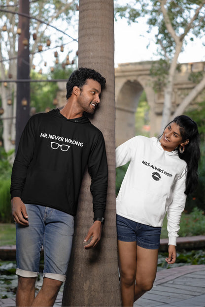 Mr Never Wrong and Mrs Always Right | Lovey Dovey | Premium Unisex Winter Hoodies