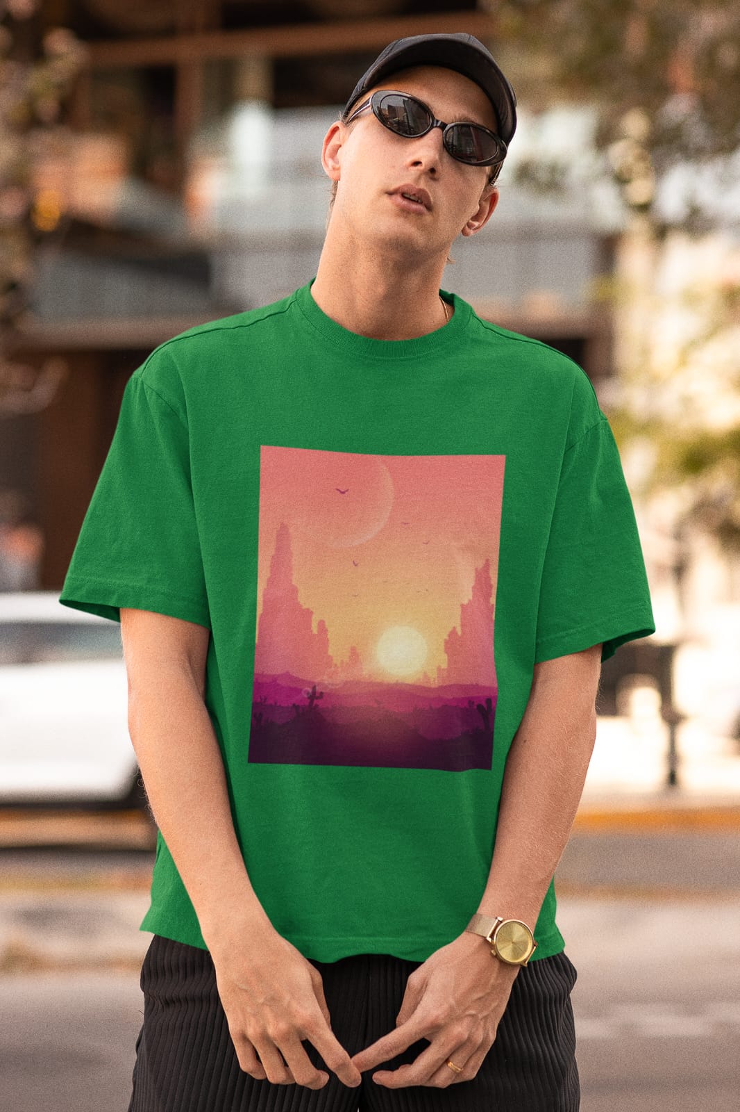 Sunset city | Premium Oversized Half Sleeve Unisex T-Shirt