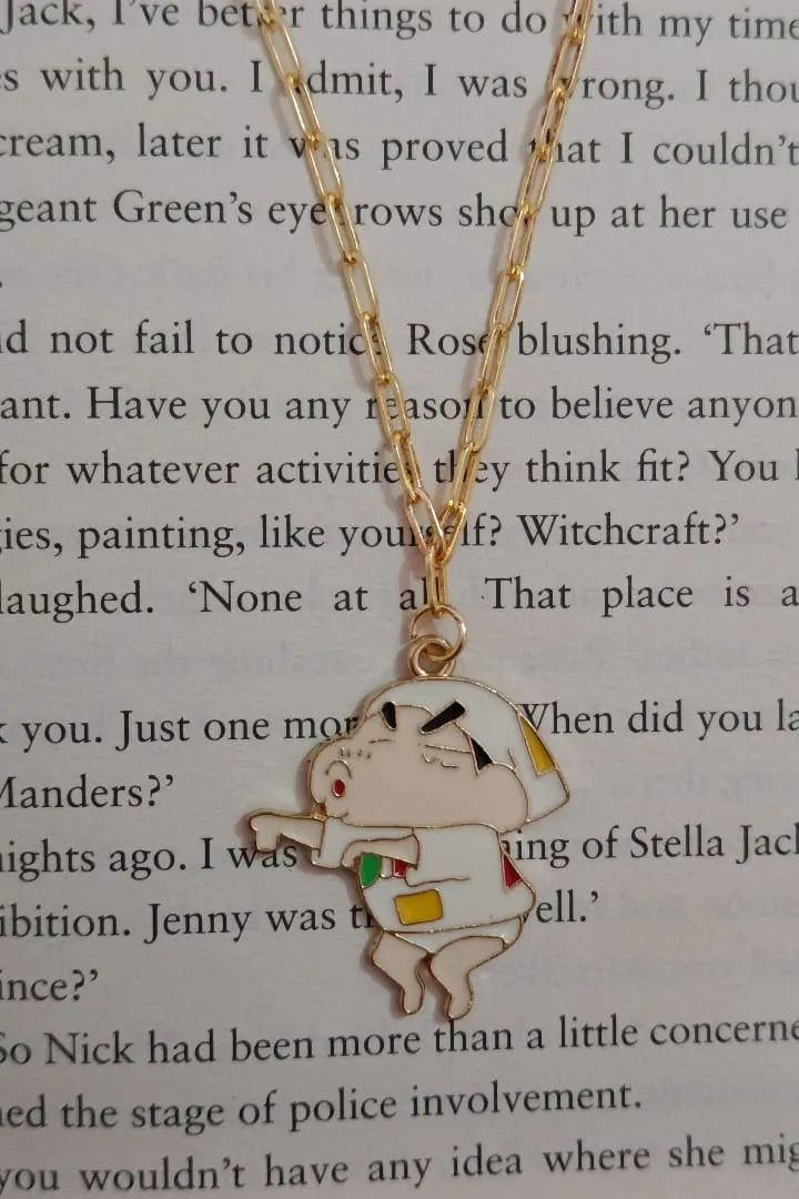 Second image of an anti tarnish gold chain necklace featuring a mischievous Naughty Shinchan design.