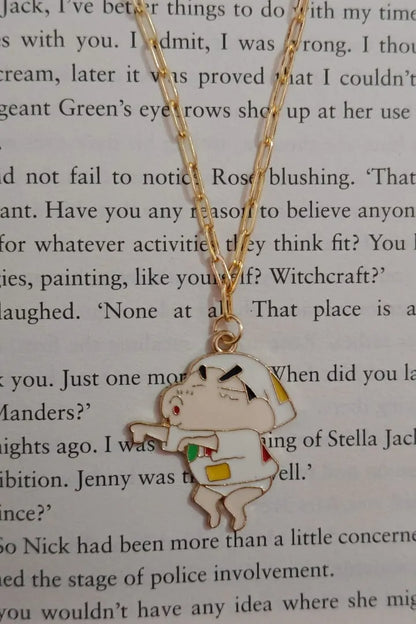 Second image of an anti tarnish gold chain necklace featuring a mischievous Naughty Shinchan design.
