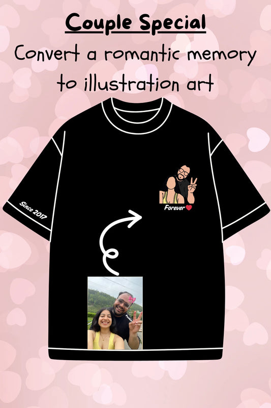 Couple Portrait T-shirt | Line Art/Illustration from Your Photo | Gift for Him/Her