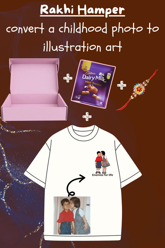 Rakhi Mini Gift T-shirt Hamper | Convert Photo to Illustration | Celebrate Brother-Sister Love
