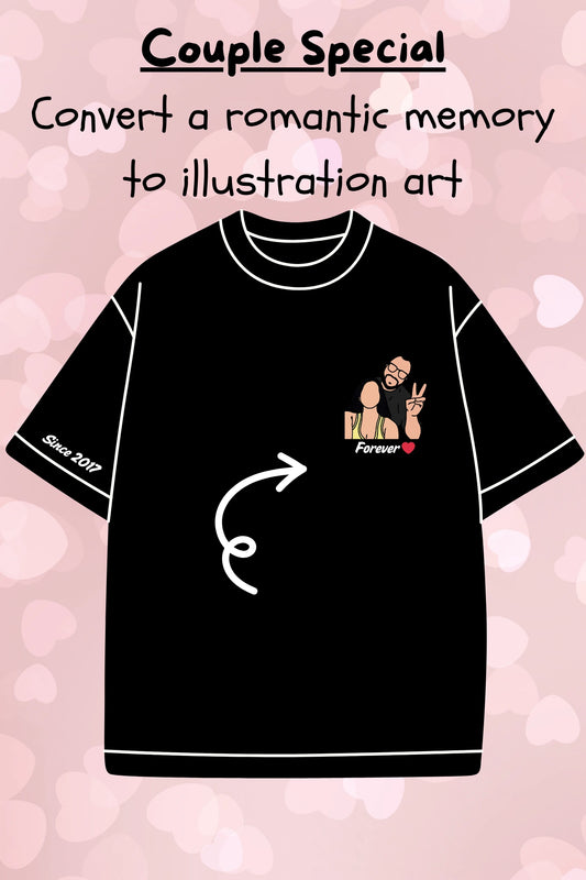 Couple Portrait T-shirt | Line Art/Illustration from Your Photo | Gift for Him/Her