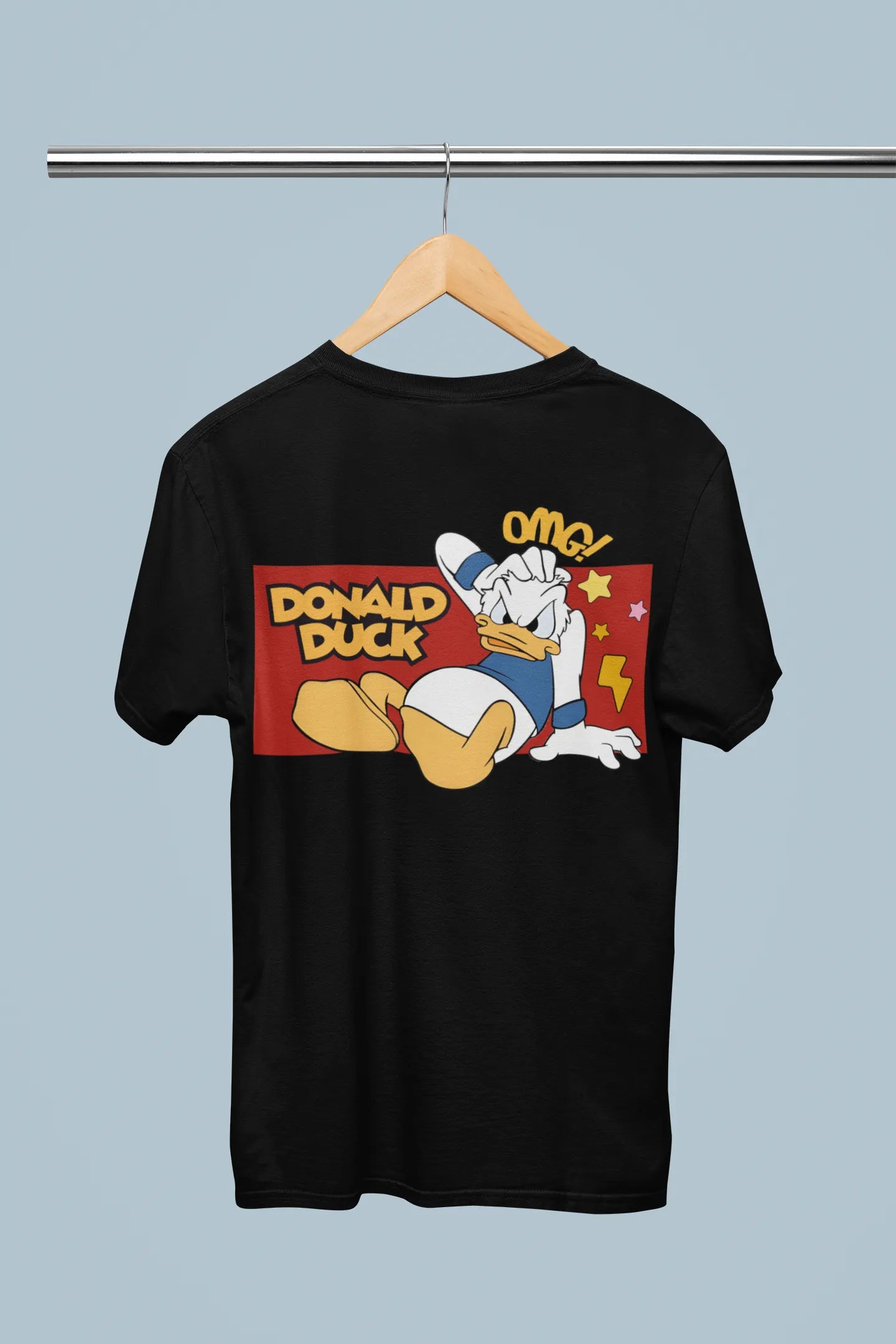 Back view of Black oversized Disney collection t-shirt featuring a classic Donald Duck design .