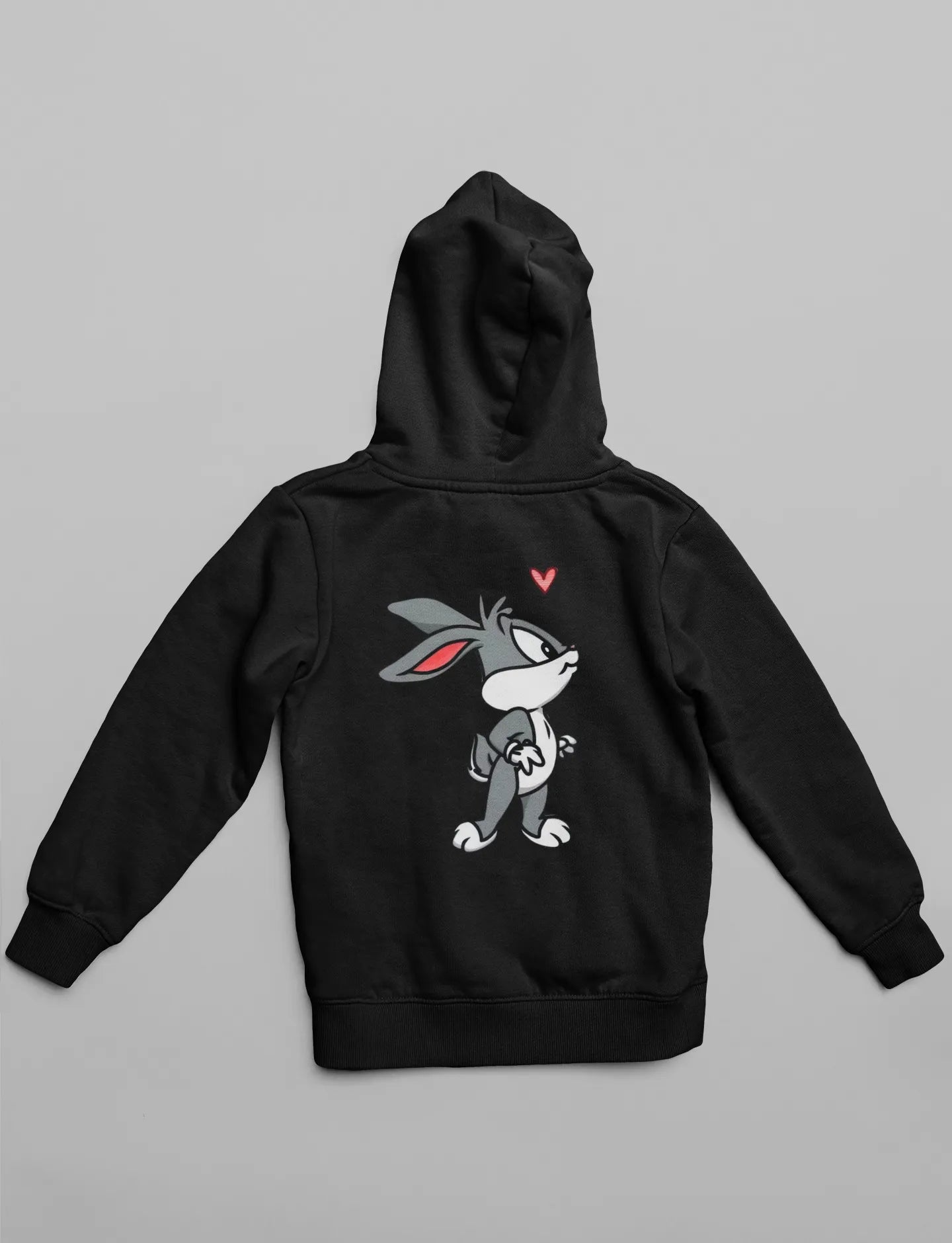 First back view of matching hoodies, one with a Bugs Bunny design and the other with a Lola Bunny design.
