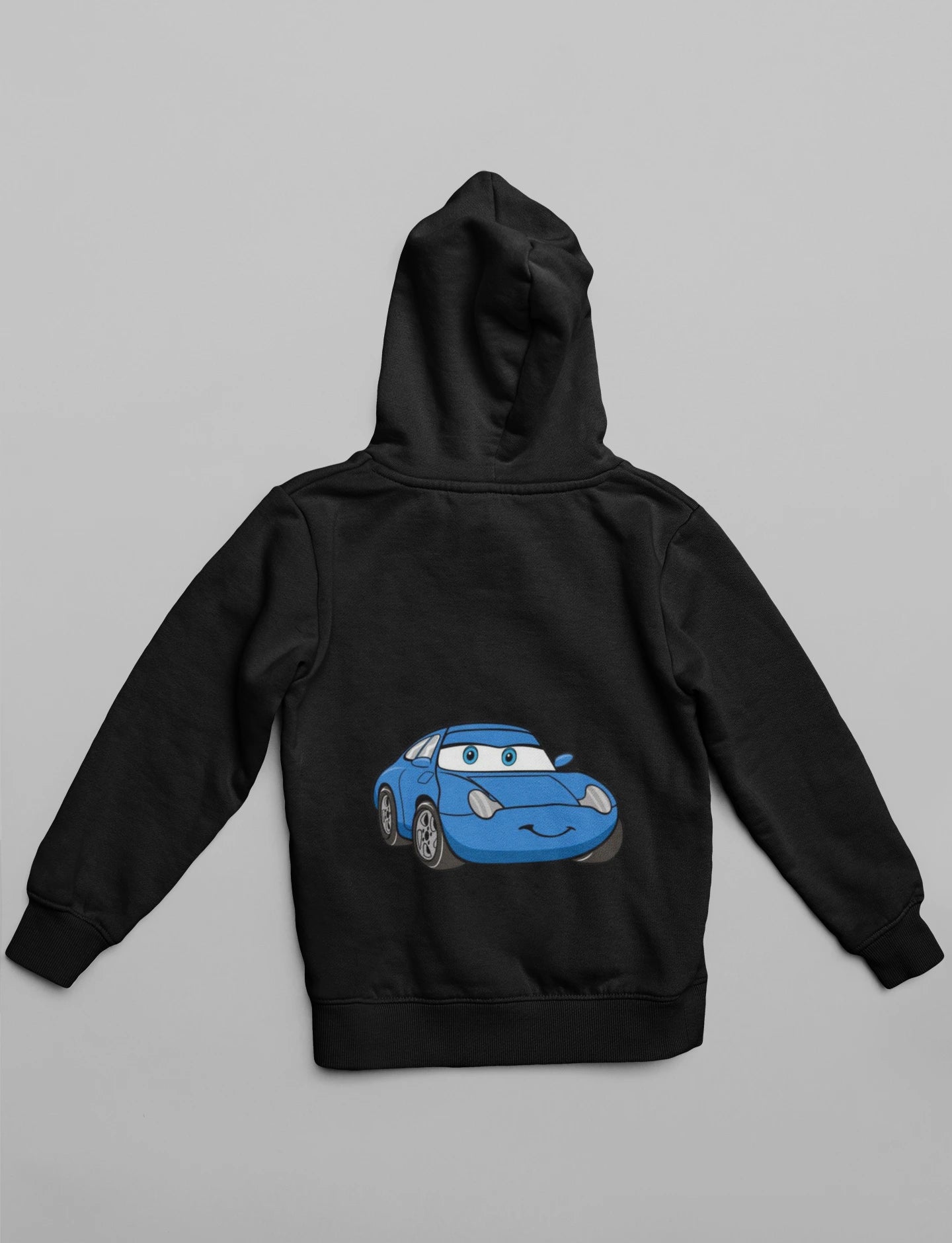 Back view of a cream hoodie with Sally Carrera from the Cars movie.